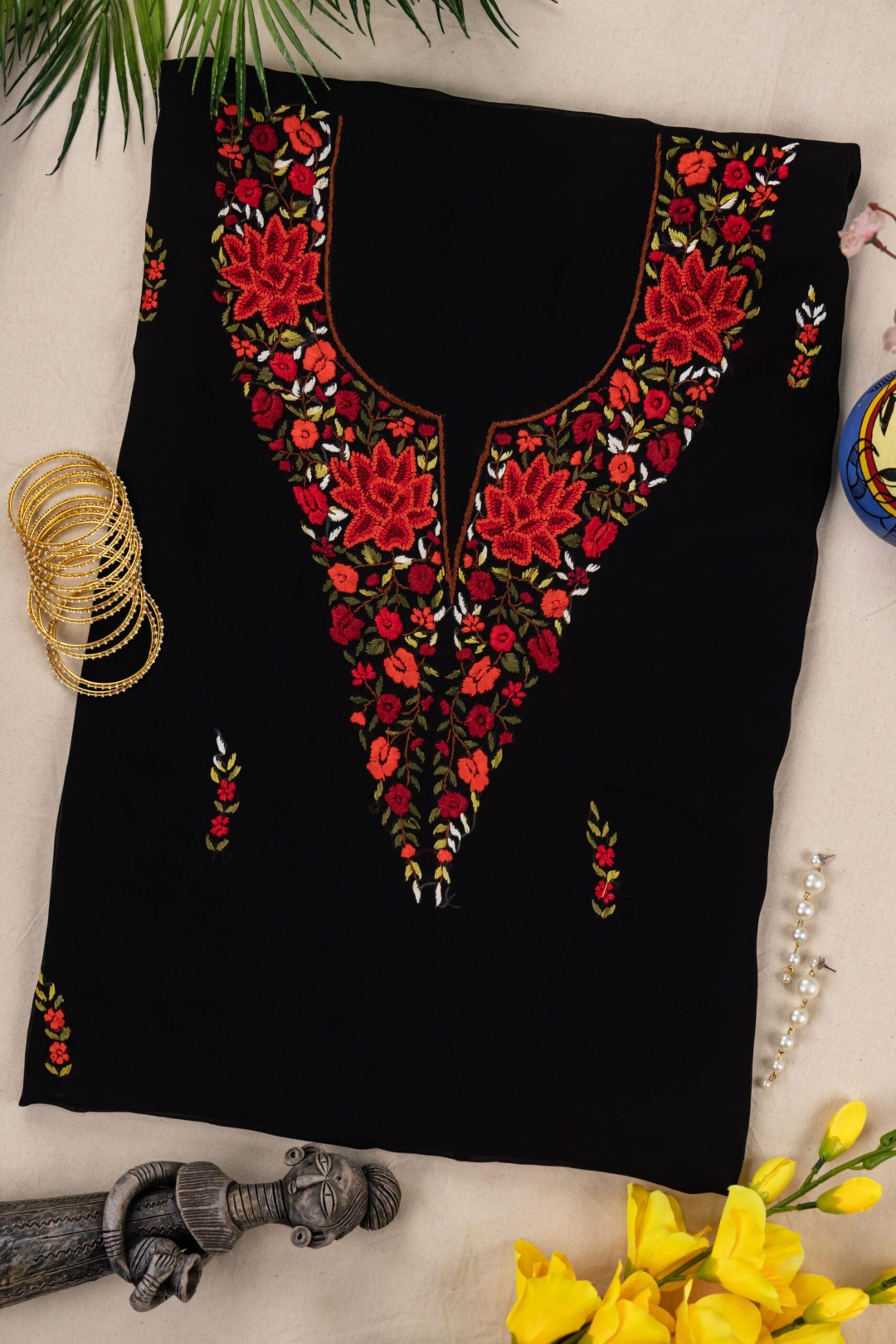 Elegant Hand Embroidered Georgette Unstitched Kurta by Adrika