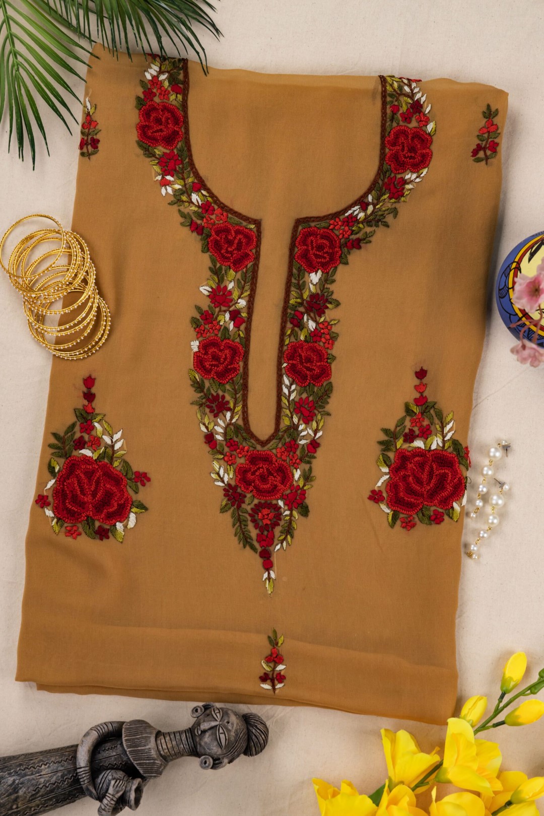 Elegant Hand Embroidered Georgette Unstitched Kurta by Adrika