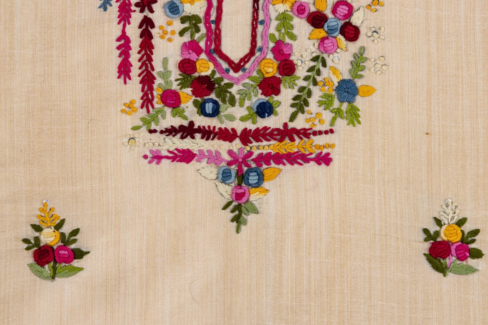 Hand Embroidered Semi Tussar Unstitched Kurta in rich hues