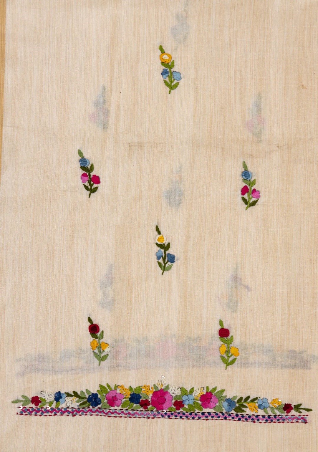 Adrika Hand Embroidered Semi Tussar Unstitched Kurta in rich hues