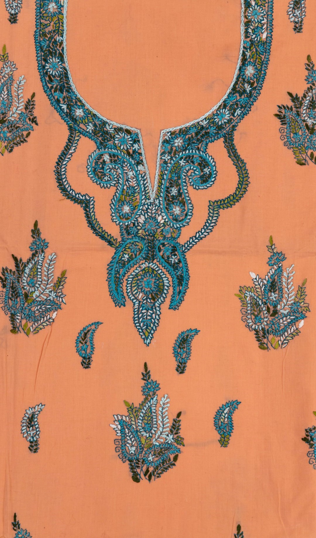 Adrika Different Shades Of Blue & Green Thread Hand Embroidered Unstitched Kurta
