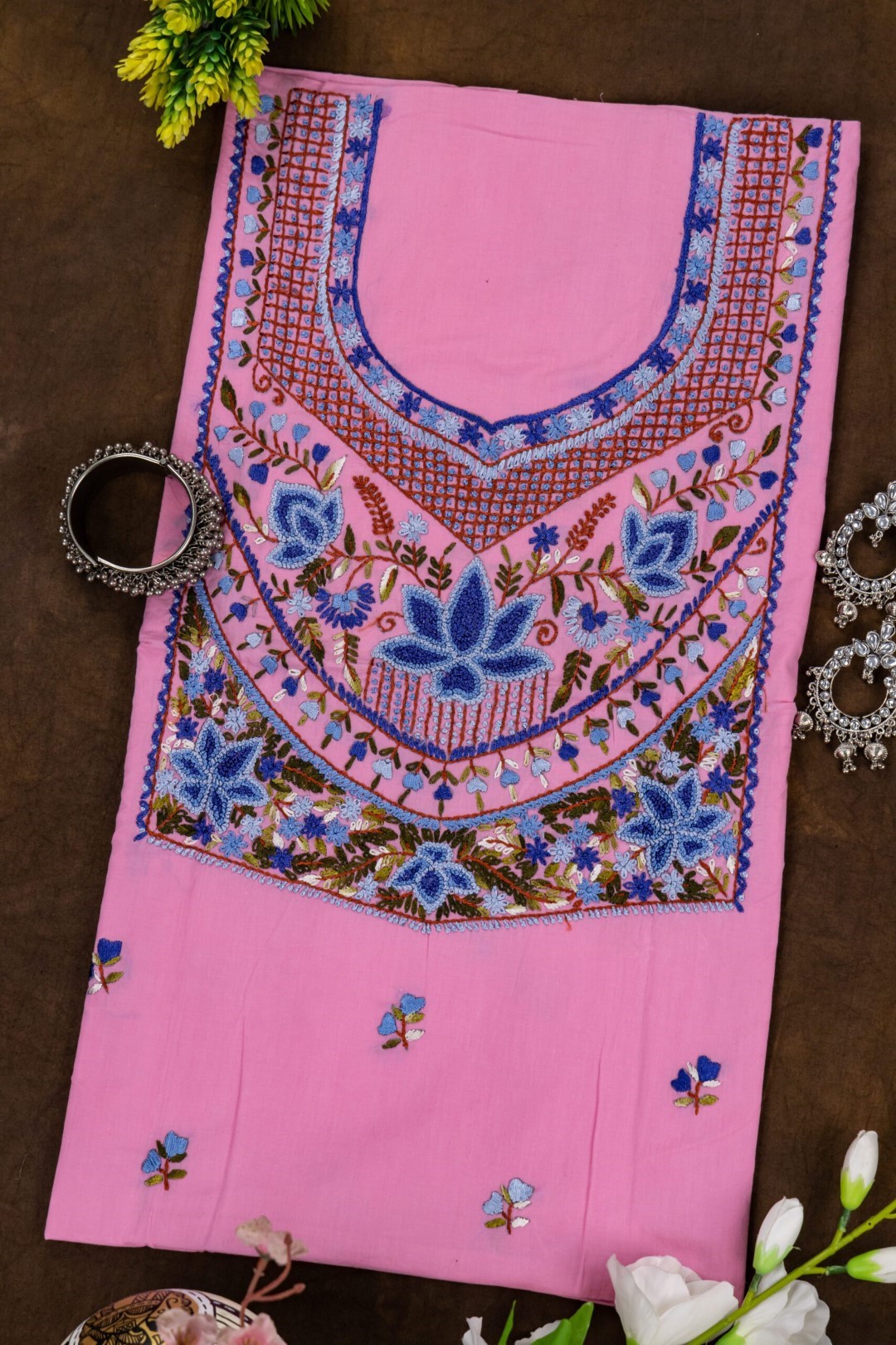 Adrika Unstitched Kurta with Multicoloured Hand Embroidery