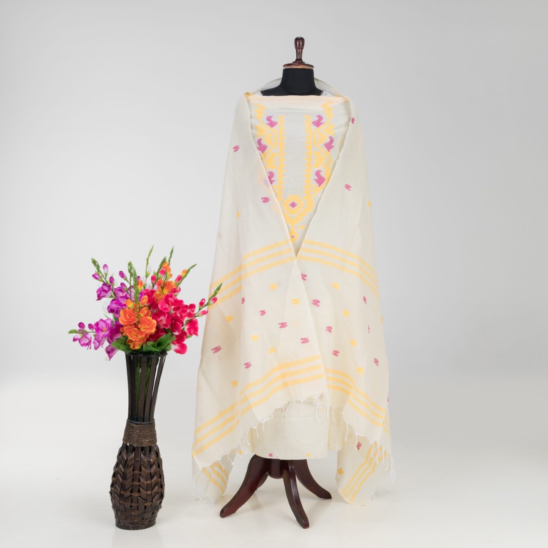 Elegant Handloom Dhakai Jamdani Kurti & Dupatta Set by Adrika