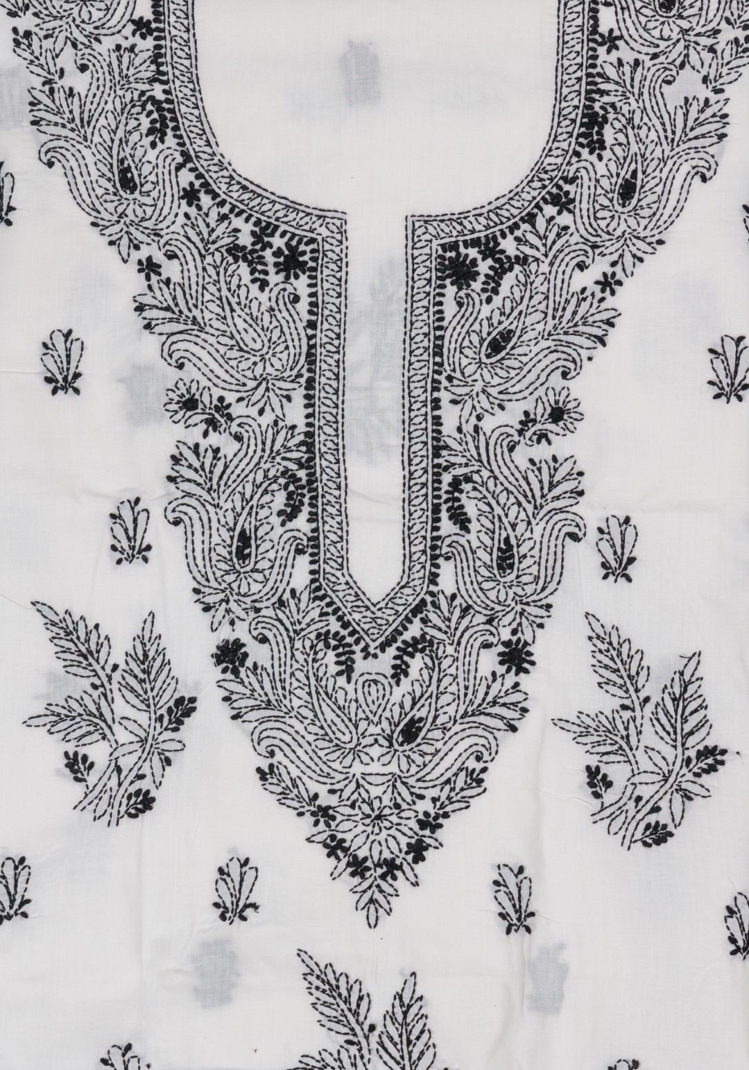Beautiful Lucknow Chikankari Cotton White Unstitched 3-Piece Kurti Set by Adrika