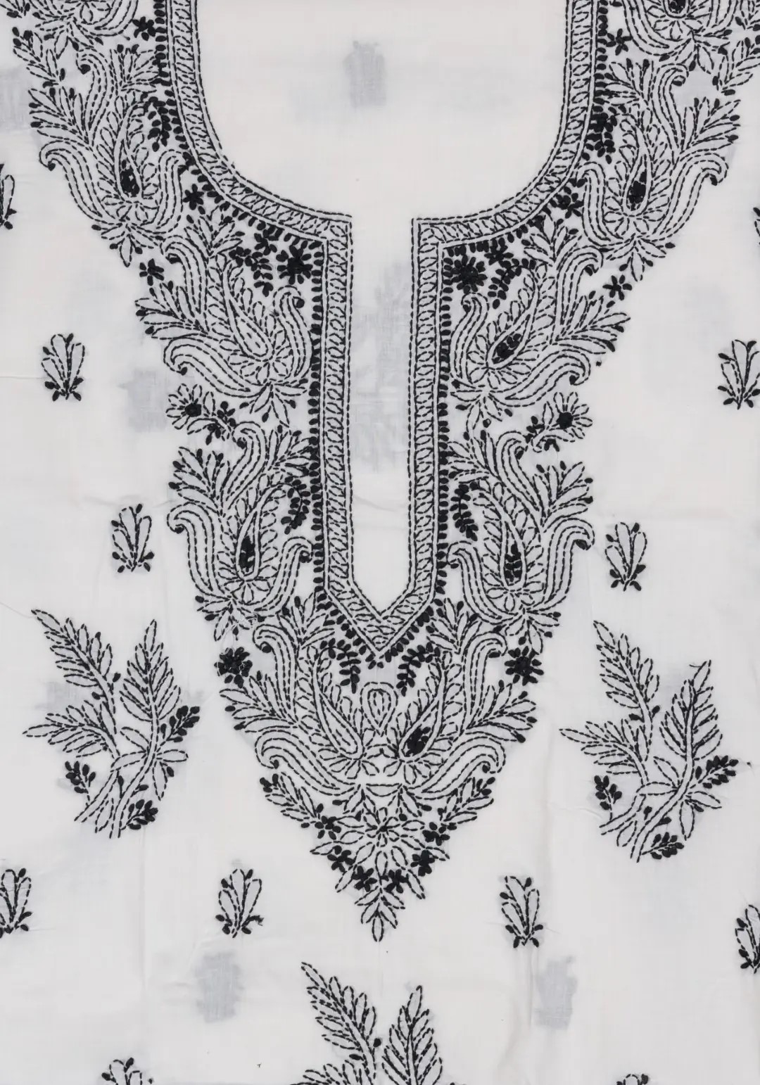Beautiful Lucknow Chikankari Cotton White Unstitched 3-Piece Kurti Set by Adrika
