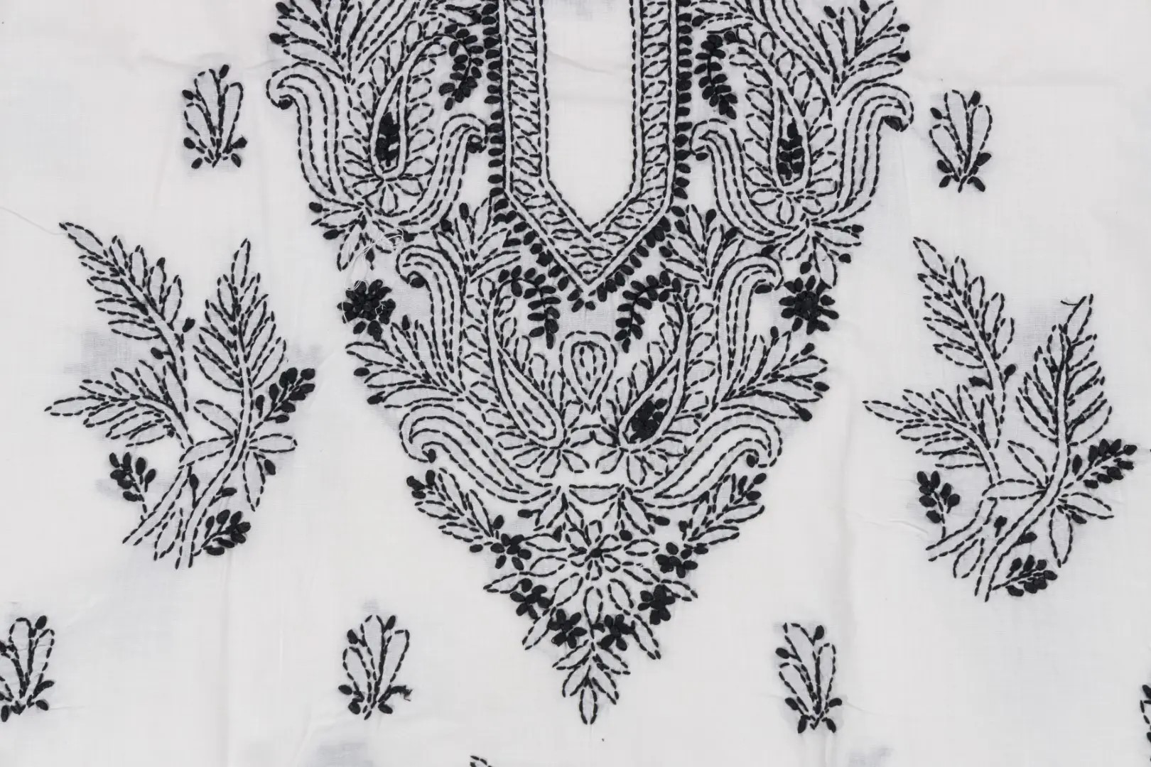 Handcrafted Lucknow Chikankari Cotton White Unstitched 3-Piece Kurti Set by Adrika