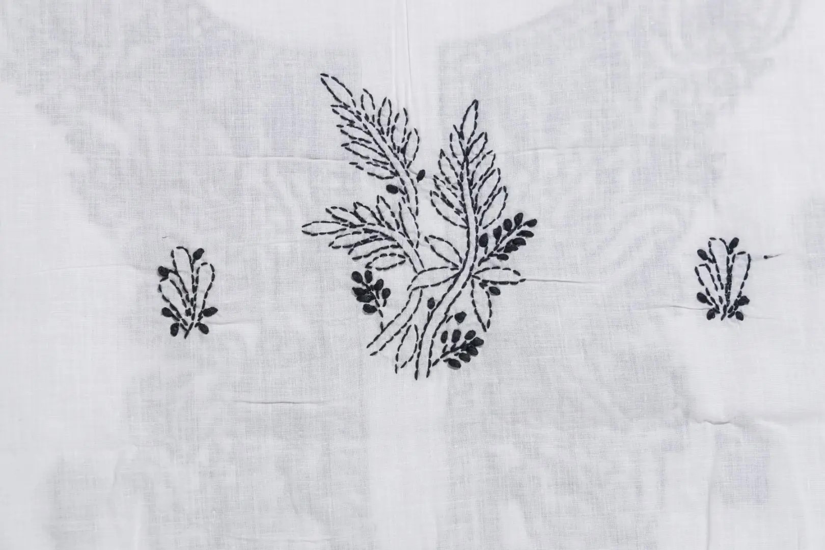 Traditional Lucknow Chikankari Cotton White Unstitched 3-Piece Kurti Set by Adrika