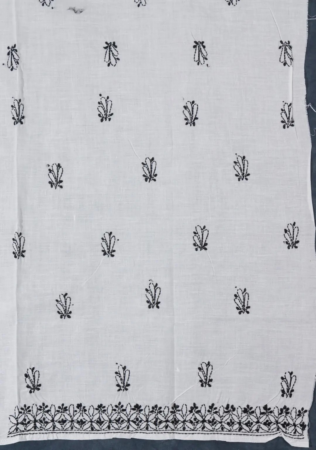 Adrika's luxurious Lucknow Chikankari Cotton White Unstitched 3-Piece Kurti Set with intricate detailing