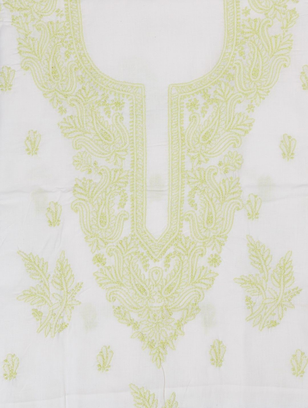 Handcrafted Lucknow Chikankari Cotton White Unstitched 3-Piece Kurti Set by Adrika