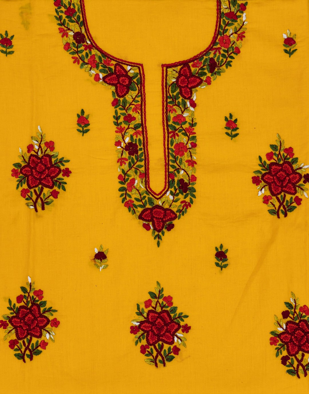 elegant hand-embroidered cotton unstitched kurta set with dupatta