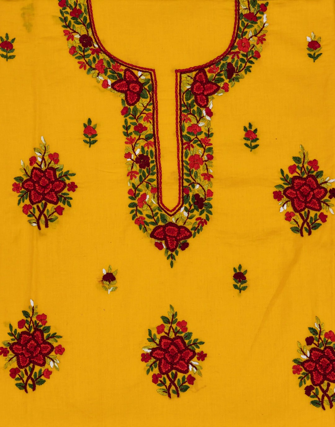 elegant hand-embroidered cotton unstitched kurta set with dupatta