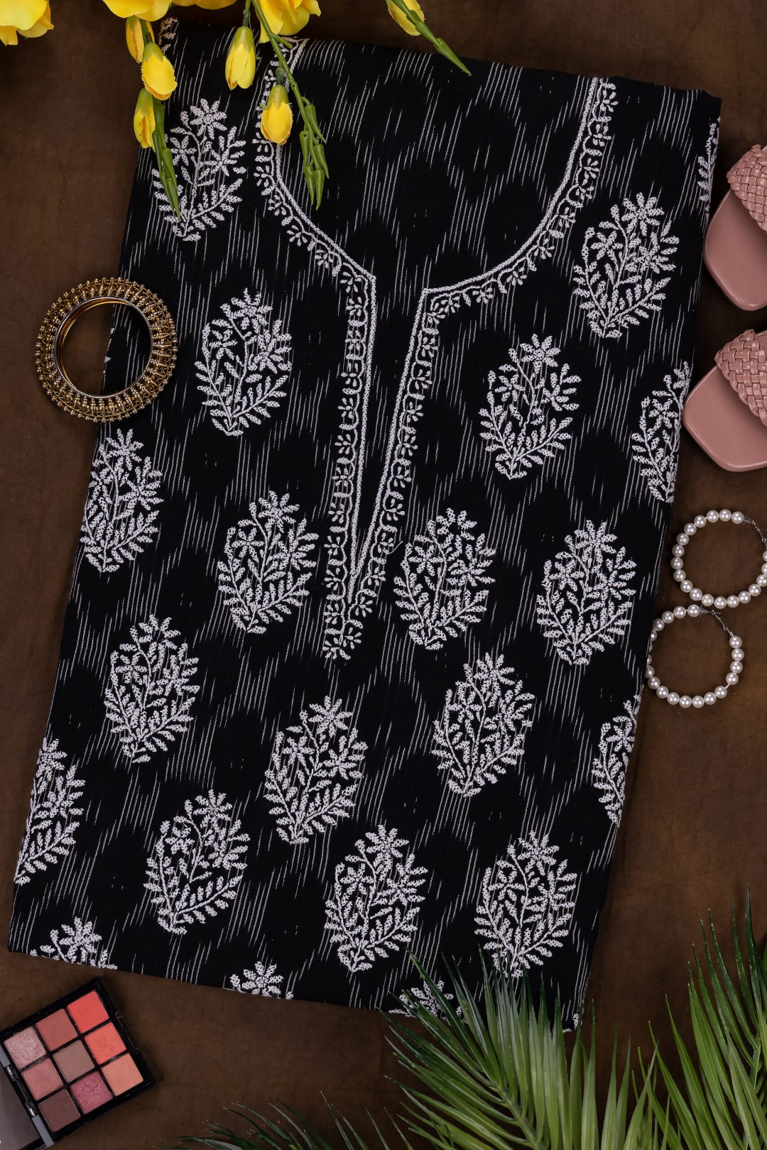 Adrika's Handwoven Lucknow Chikankari Cotton Ikkat Unstitched Kurti