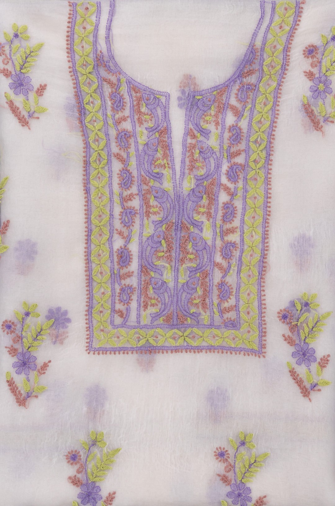 Handcrafted Lucknow Chikankari Organza Unstitched 2-Piece Kurti Set by Adrika