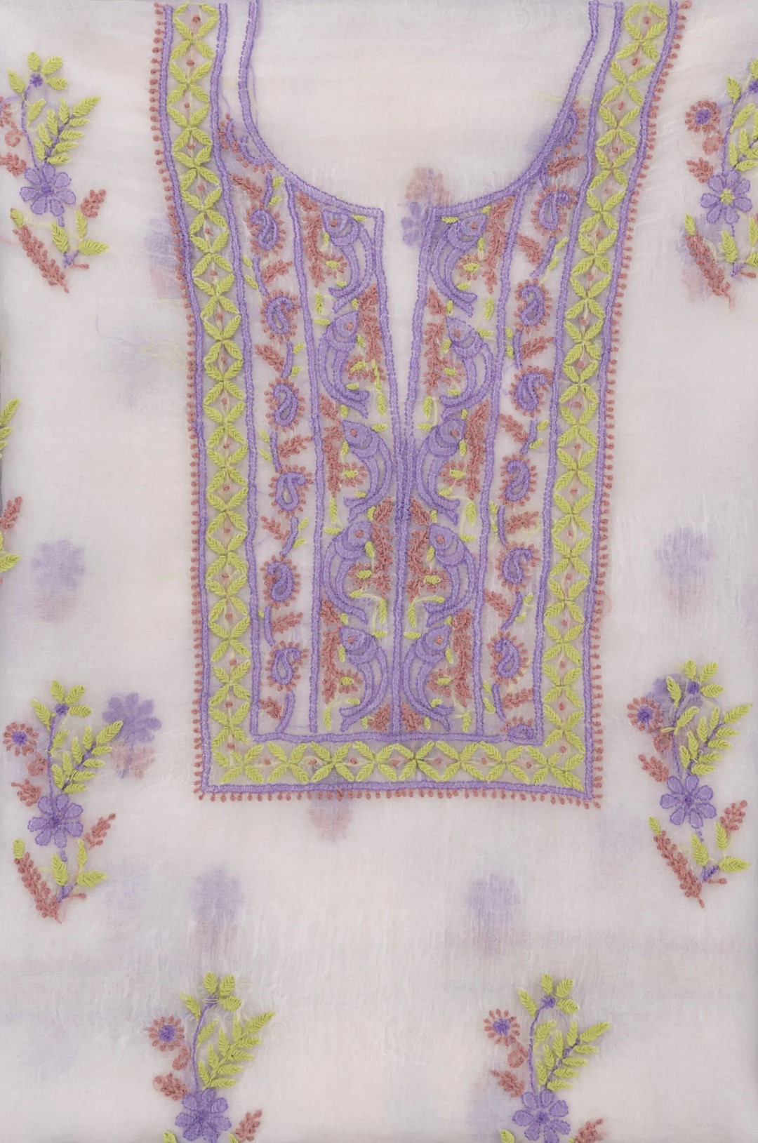 Handcrafted Lucknow Chikankari Organza Unstitched 2-Piece Kurti Set by Adrika