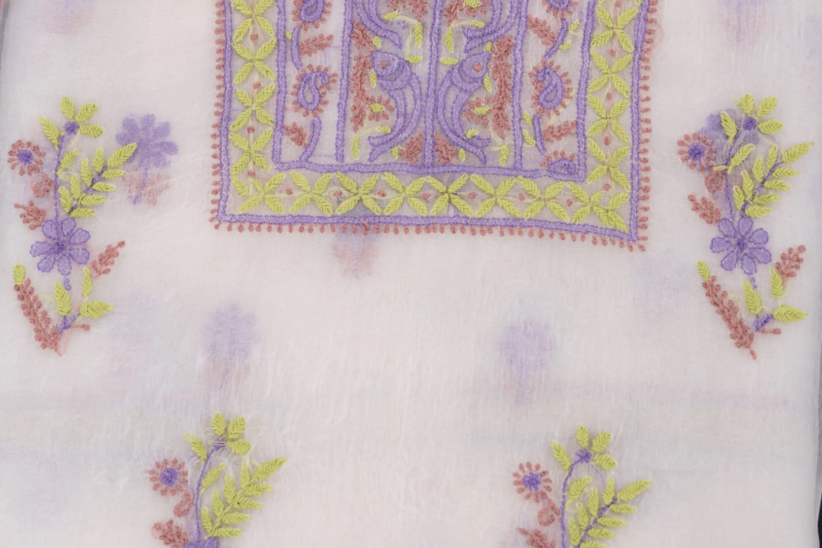 Elegant Lucknow Chikankari Organza Unstitched 2-Piece Kurti Set