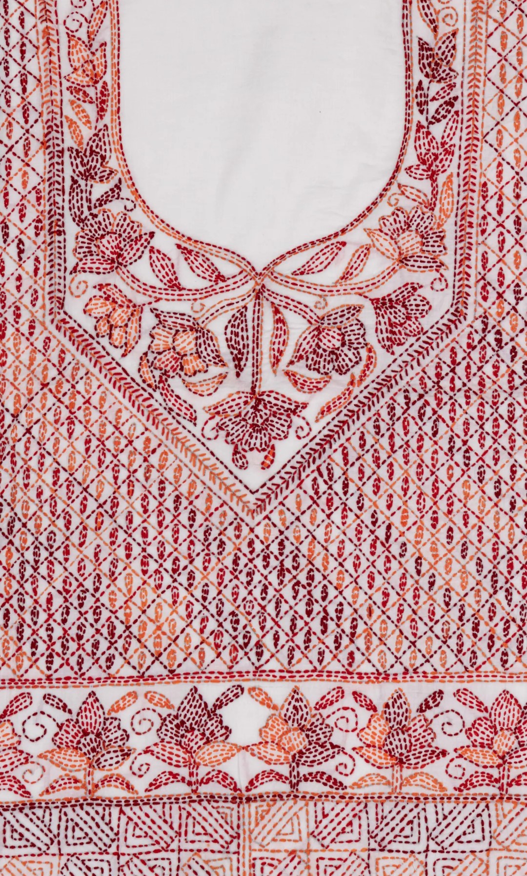 Cotton unstitched 3 piece kurta set with intricate hand embroidery by Adrika