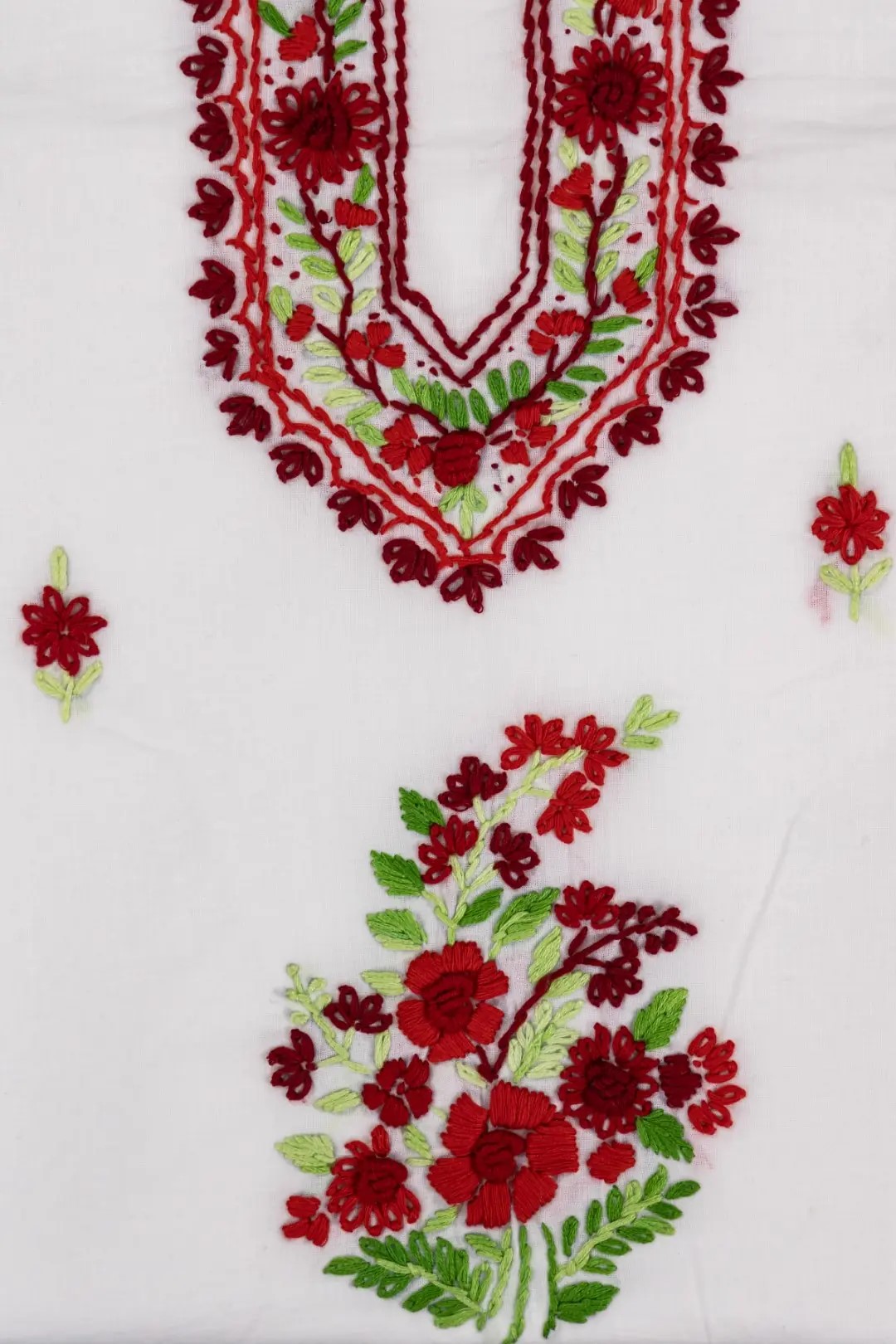 Unstitched Cotton 3 Piece Kurta Set with Hand Embroidery by Adrika