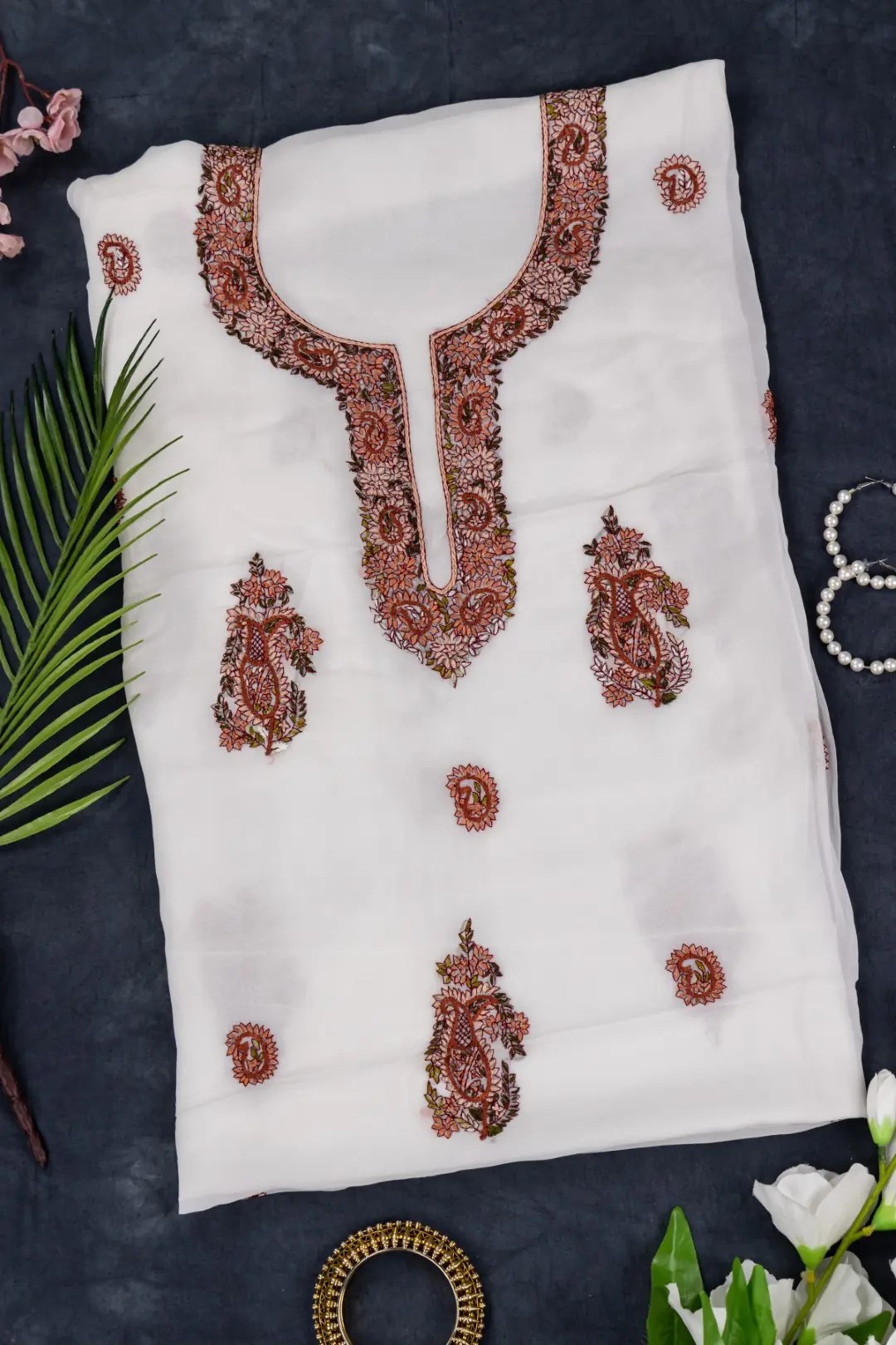 Designer Hand Embroidered Georgette Kurta With Dupatta by Adrika