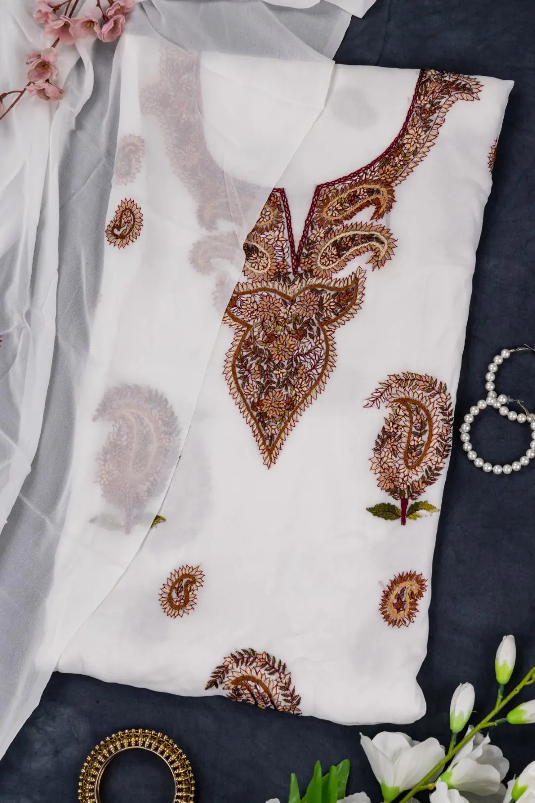 Adrika Hand Embroidered Georgette Unstitched Kurta With Dupatta