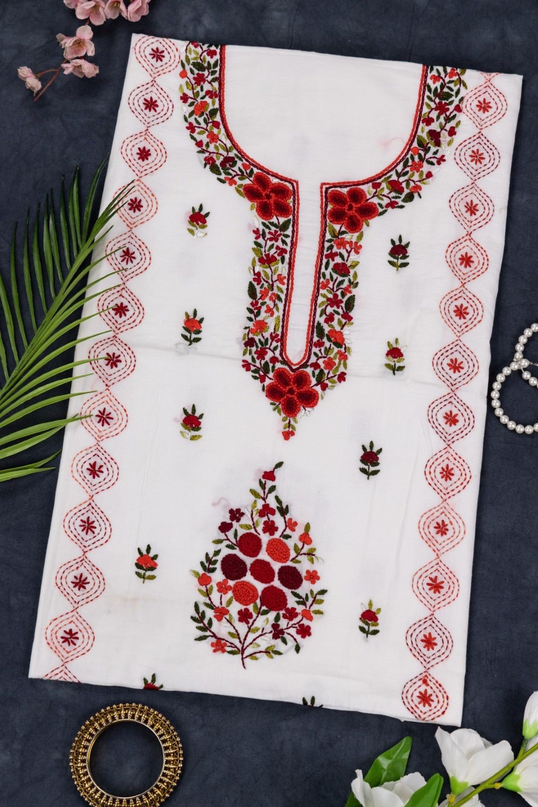 Designer Hand Embroidered Cotton Kurta by Adrika