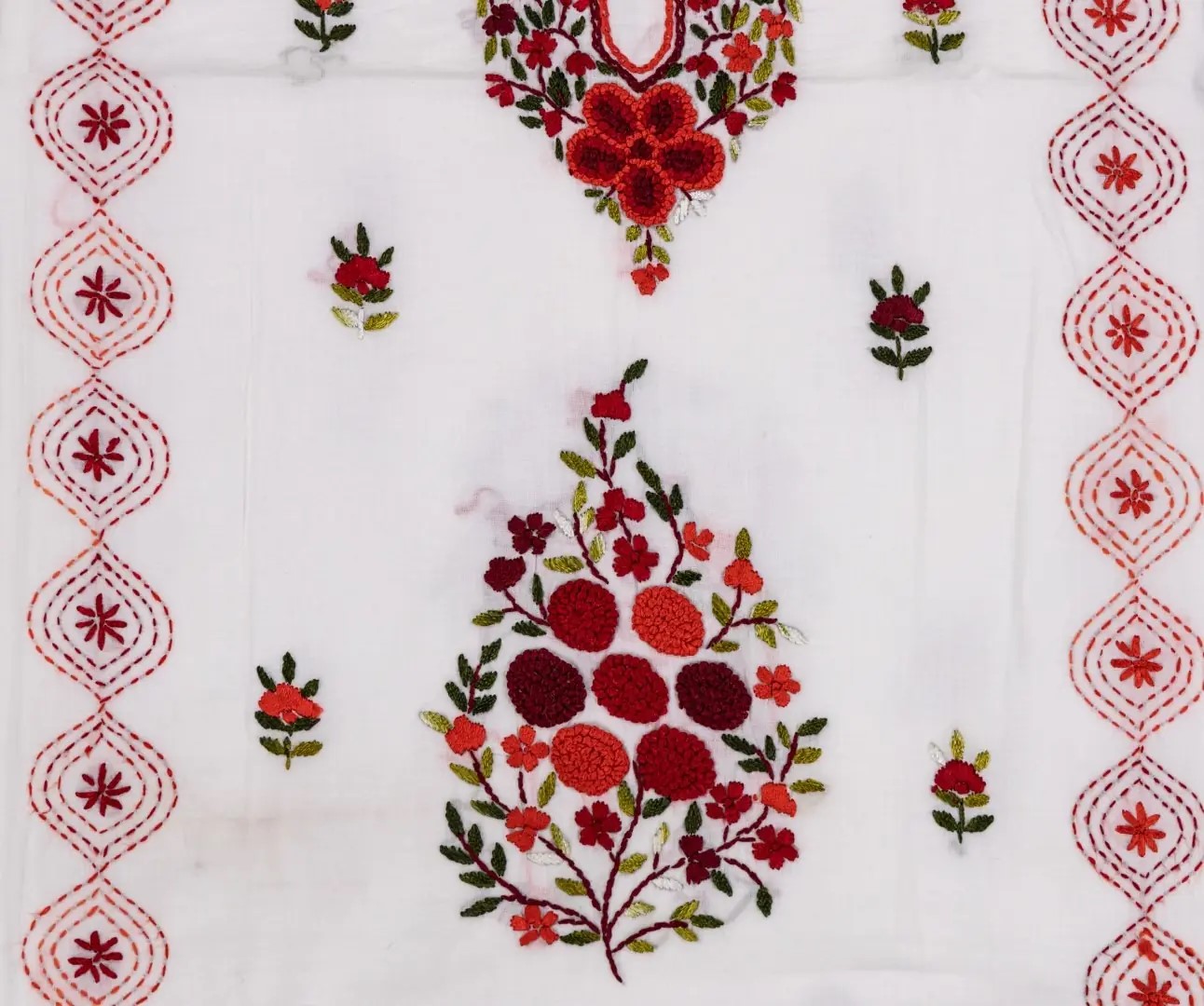 Designer Hand Embroidered Cotton Unstitched Kurta by Adrika
