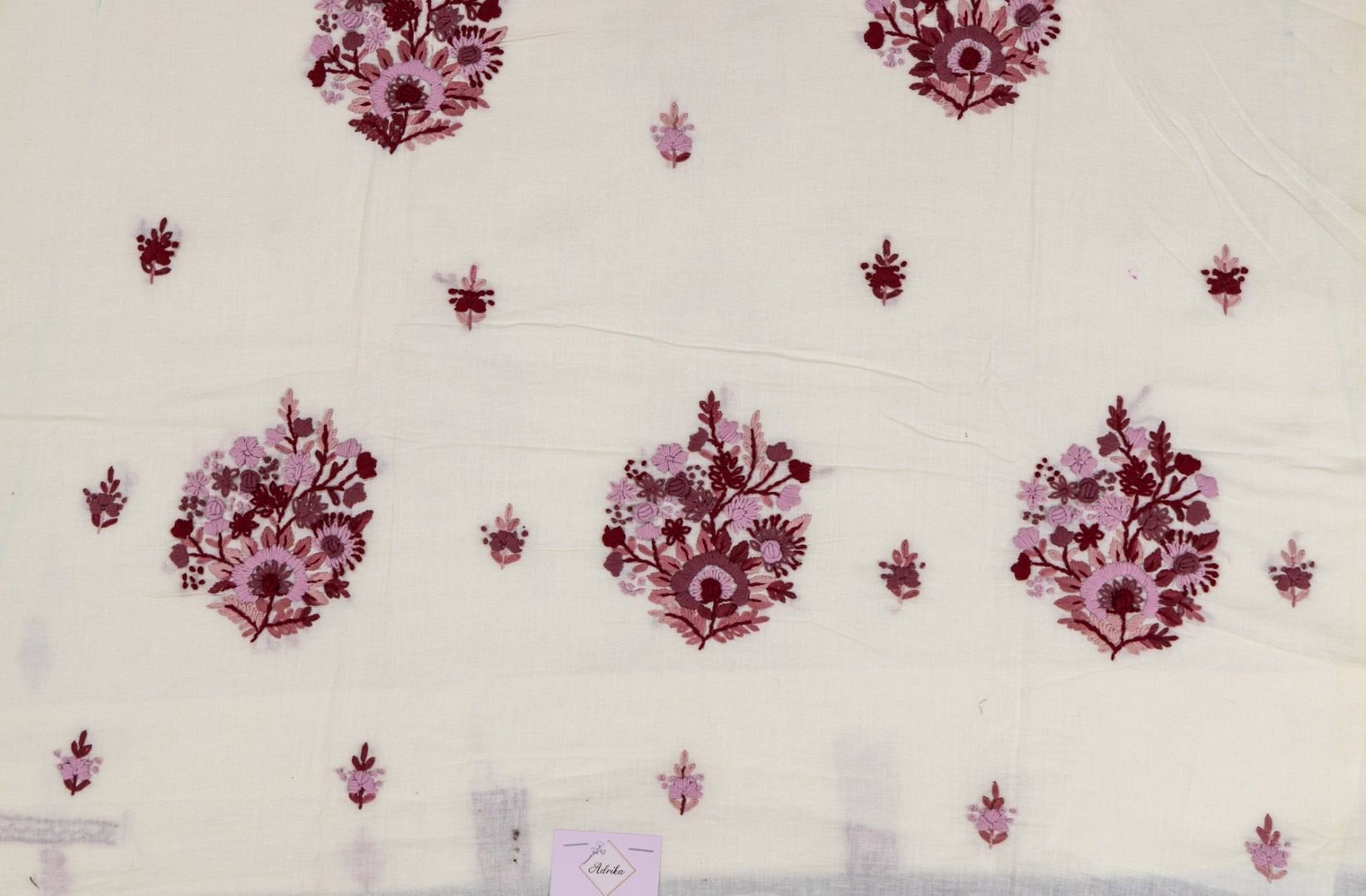 Unstitched Cotton Kurta with Hand Embroidery by Adrika
