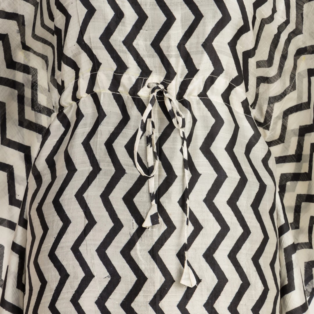Premium Handloom Murshidabad Silk Kaftan with Hand Block Print by Adrika