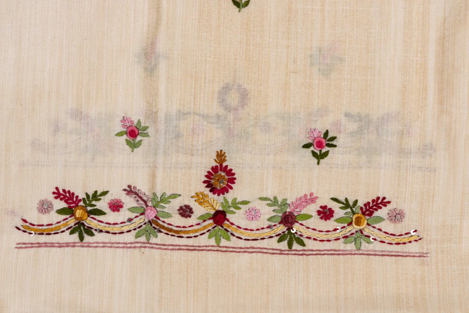 Adrika Hand Embroidered Unstitched Semi Tussar Kurta