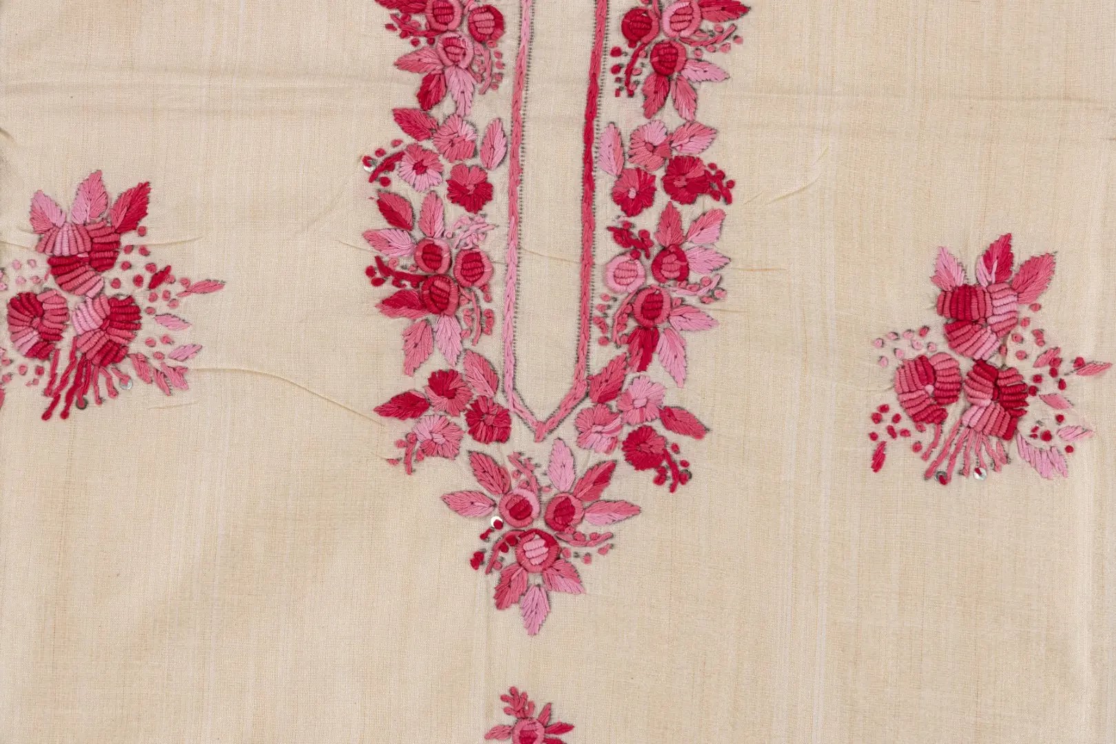Adrika Unstitched Semi Tussar Kurta with Pink & Red Thread Embroidery