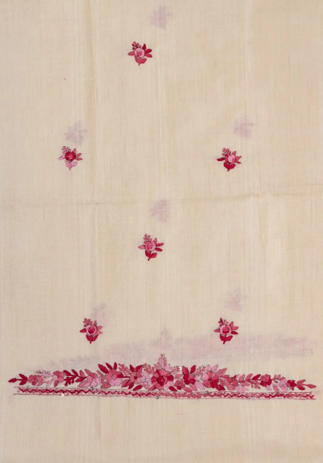 Elegant Hand Embroidered Pink & Red Thread Kurta in Semi Tussar by Adrika