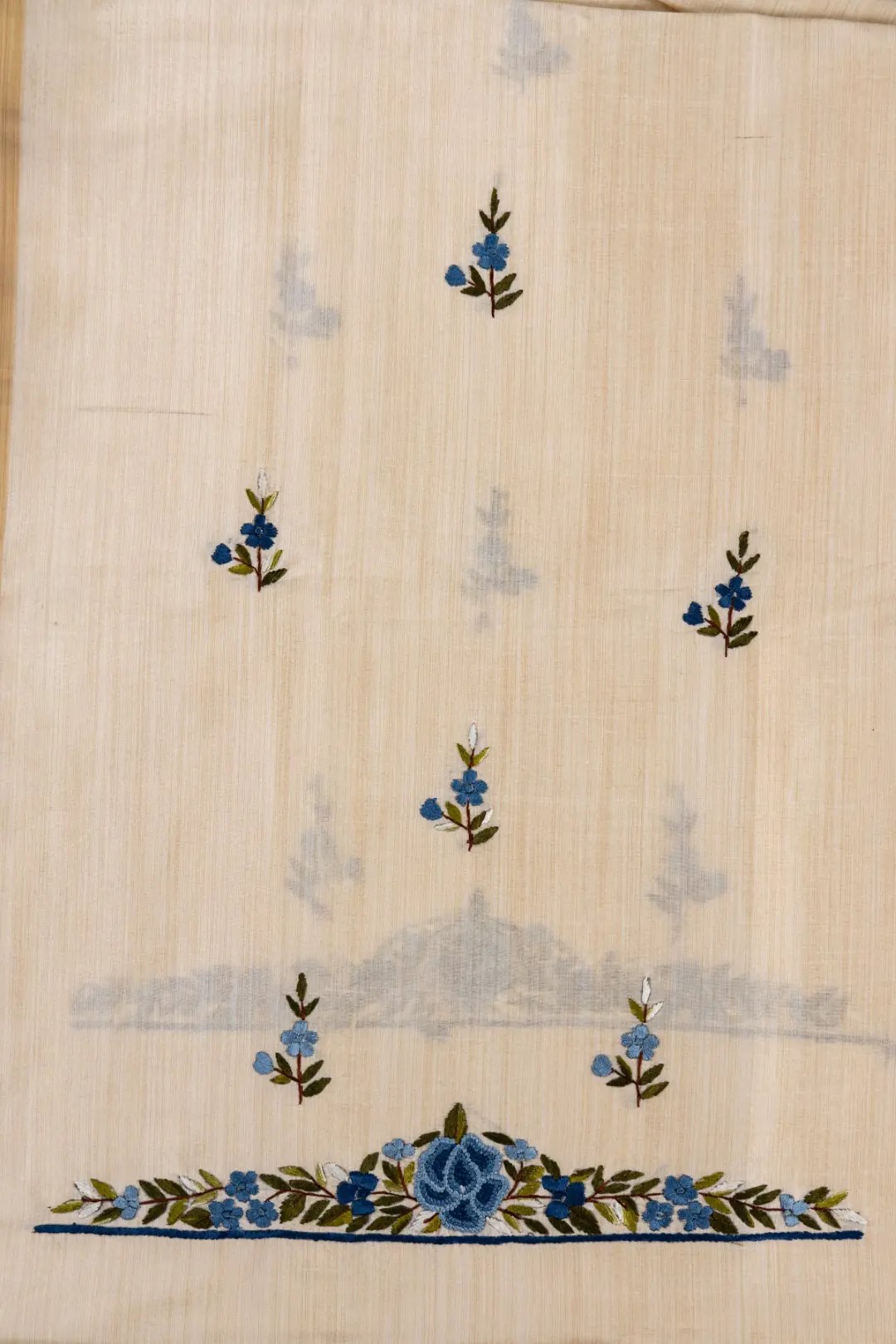 blue Thread Hand Embroidery on Semi Tussar Kurta by adrika