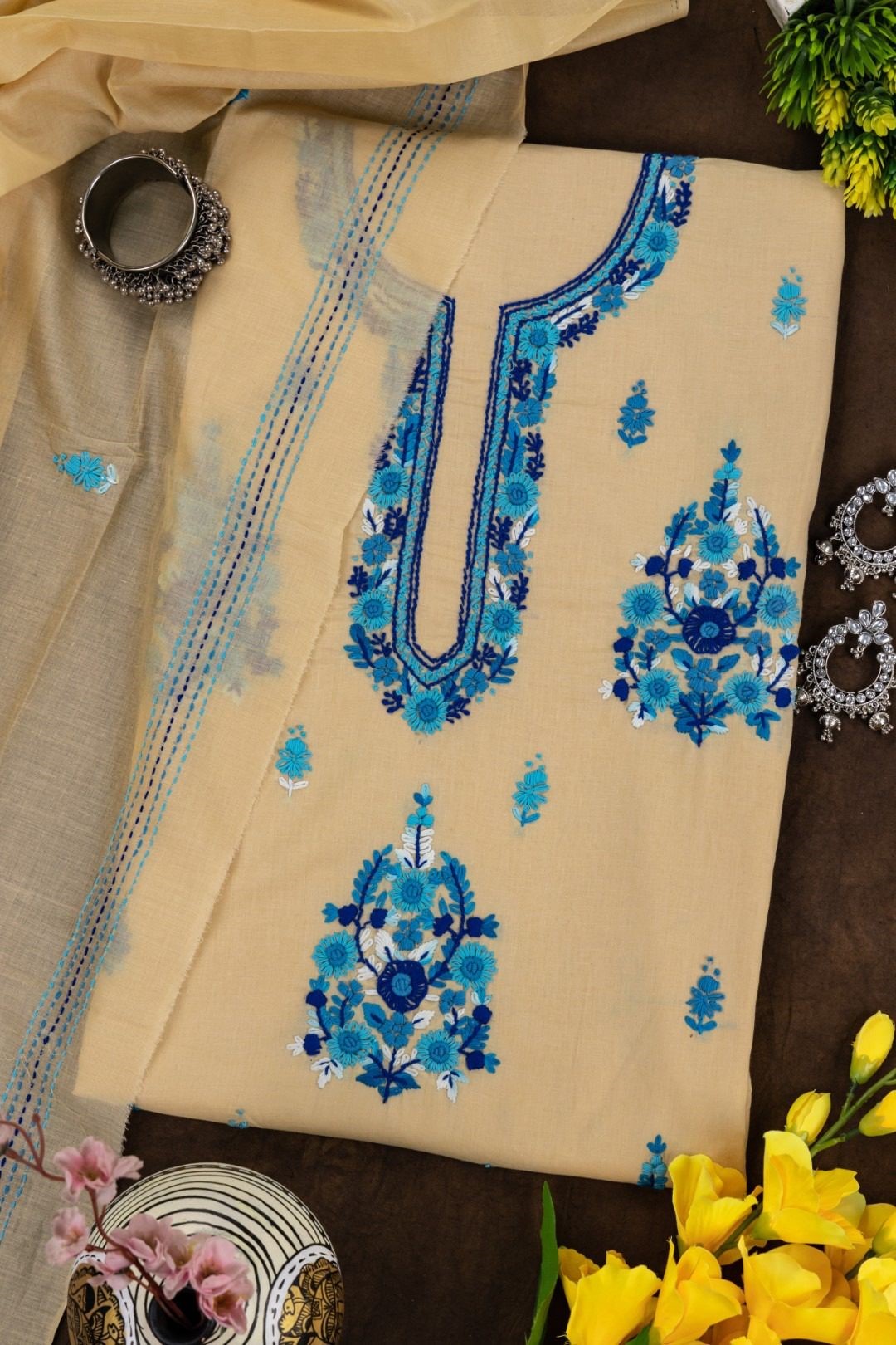 Adrika Different Shades Of blue Hand Embroidered Kurta Set