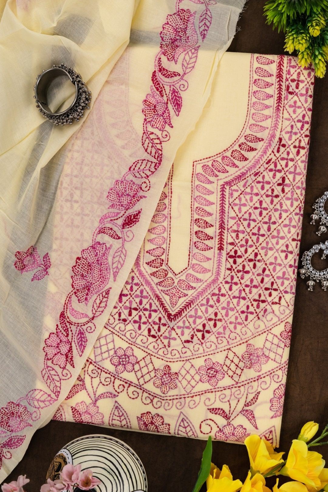 Adrika Hand Embroidered Different Shades Of Pink Unstitched Kurta Set