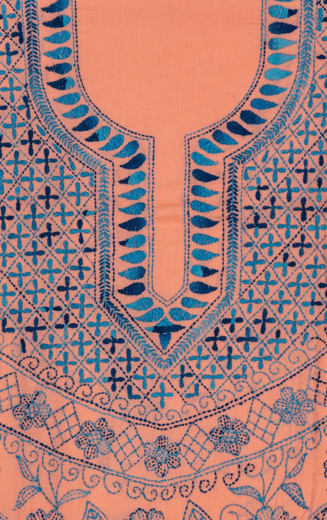 orange Kurta Set with Hand Embroidered Design by adrika