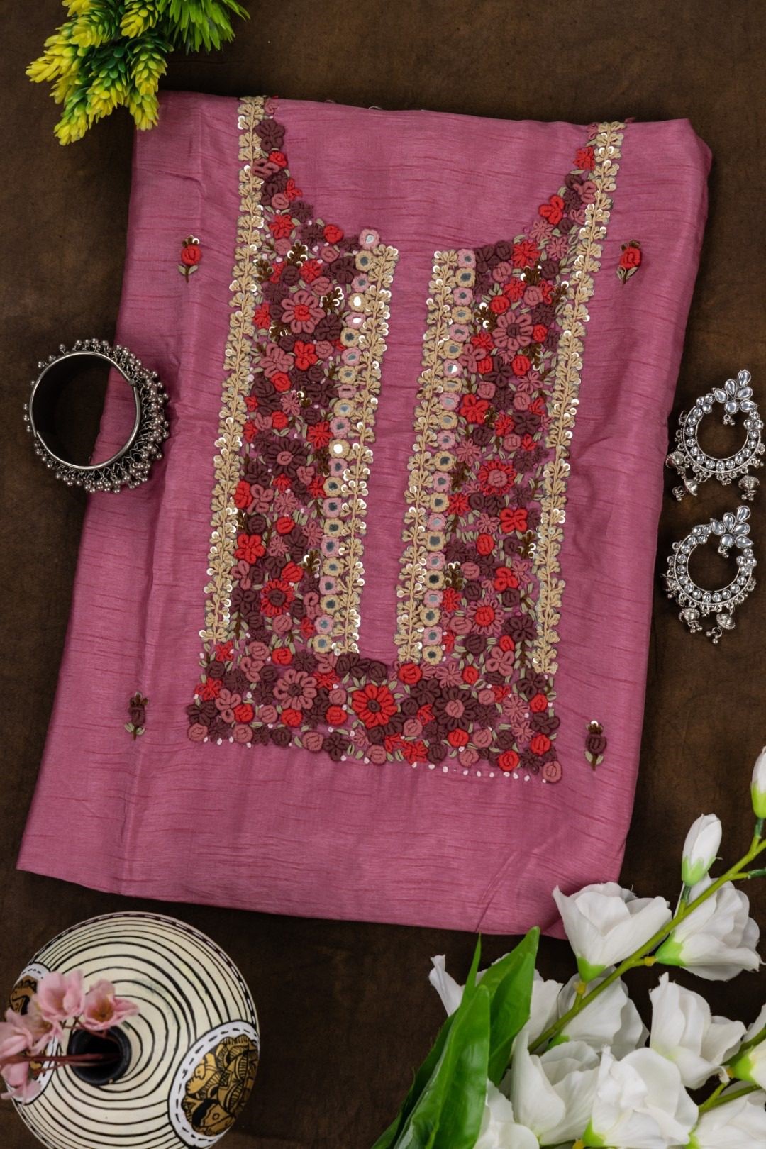 Adrika Multicoloured Thread Embroidered Onion Purple Dola Silk Kurta