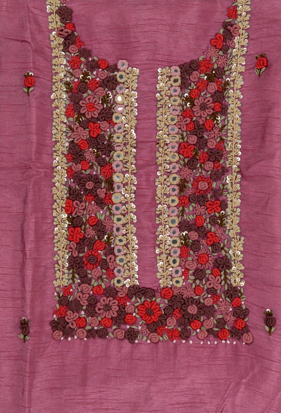 Hand Embroidered Onion Purple Dola Silk Kurta Set by Adrika