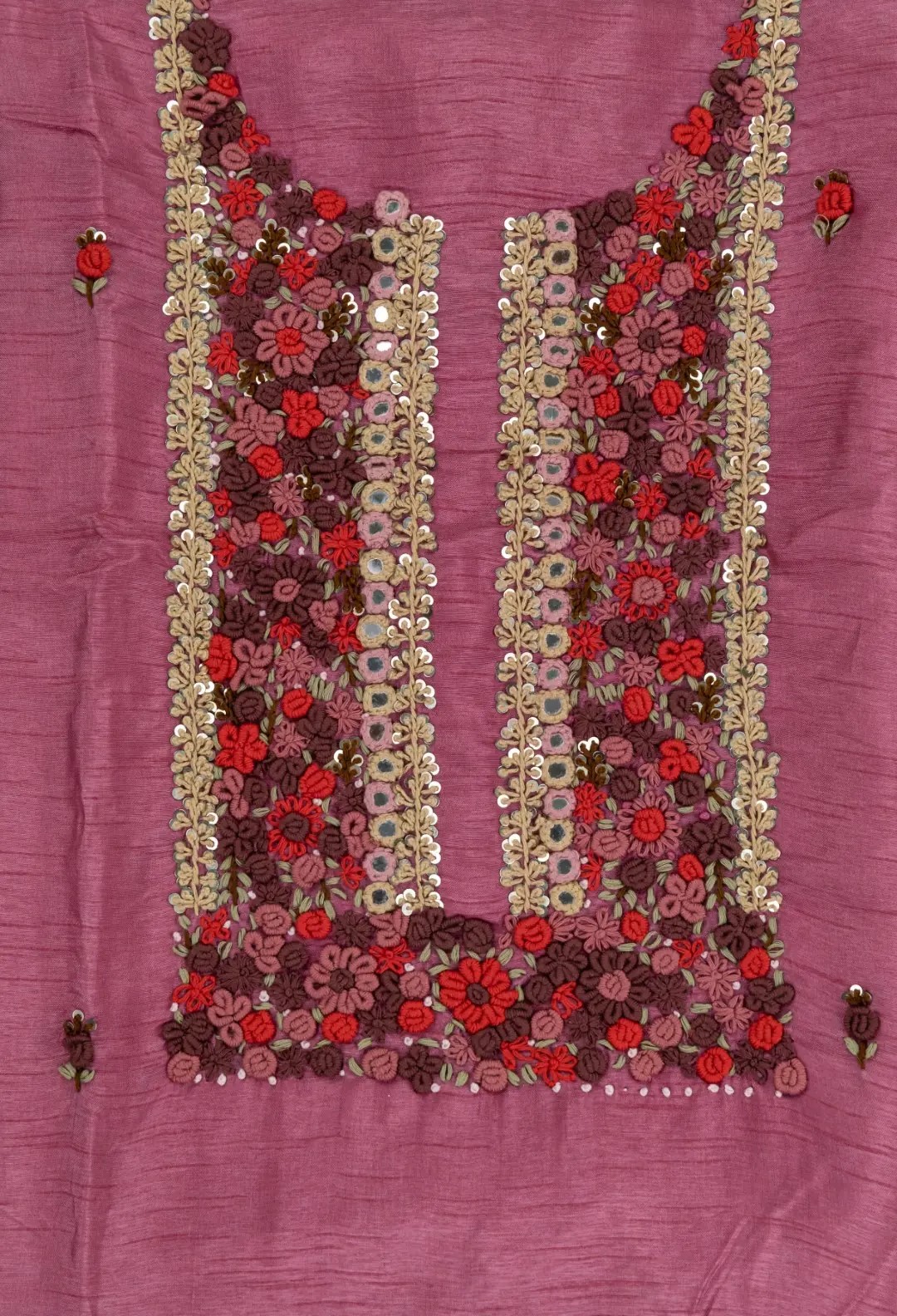 Hand Embroidered Onion Purple Dola Silk Kurta Set by Adrika