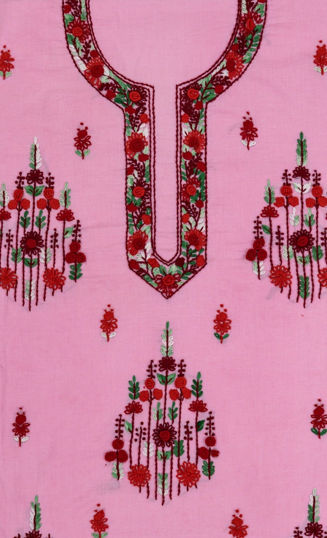 Elegant Adrika red Thread Hand Embroidered pink Cotton Kurta Set