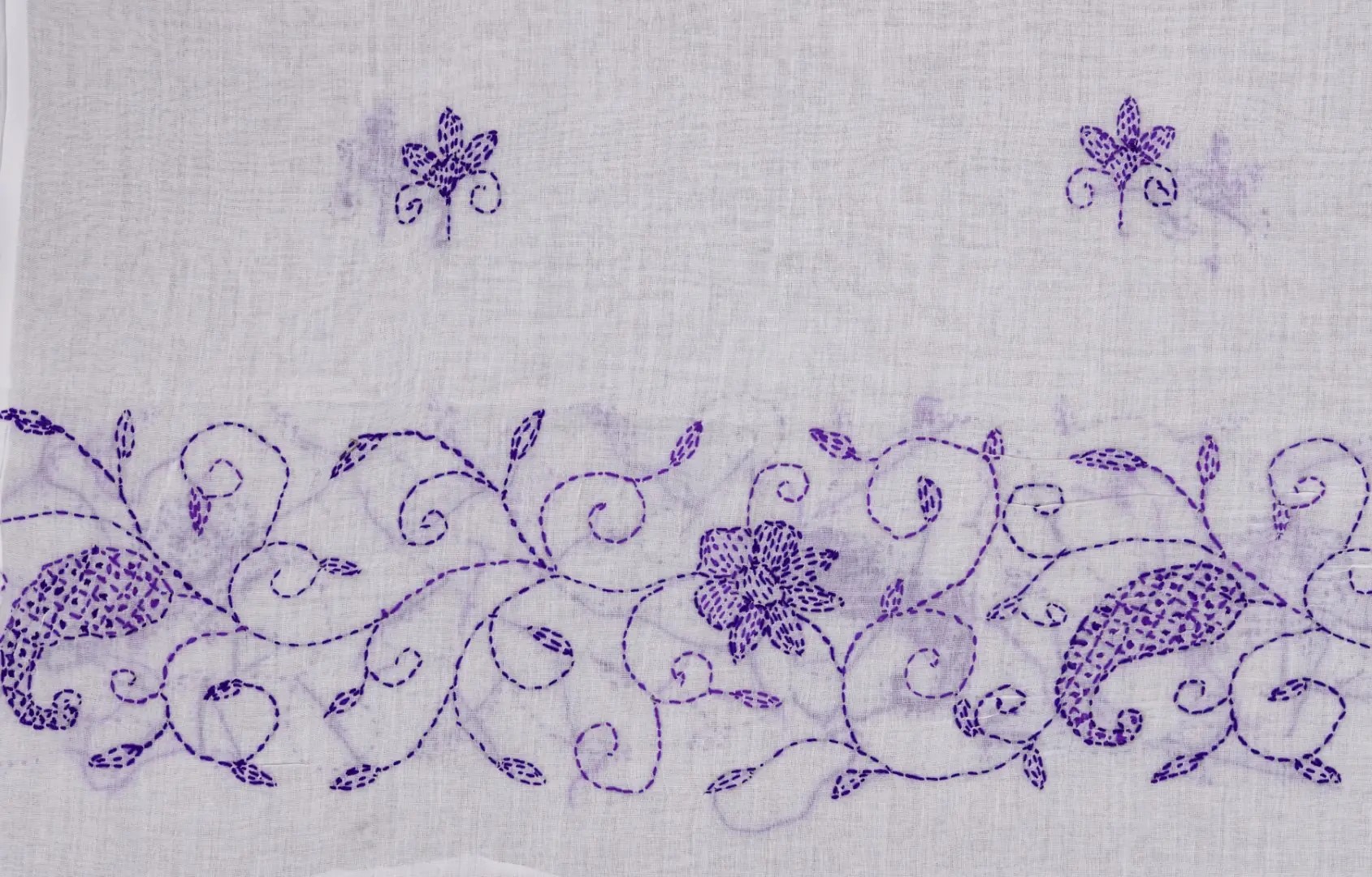 Elegant Adrika White Cotton Kurta Set with Purple Embroidery