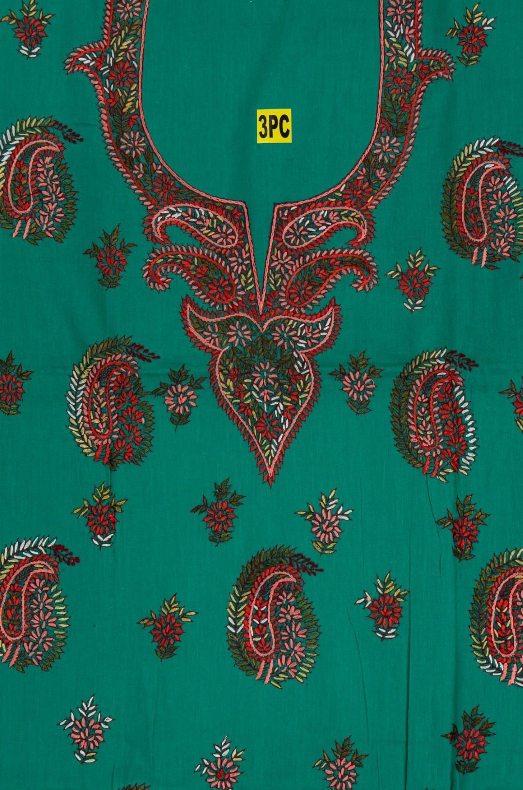 Hand Embroidered Green Cotton Kurta Set by Adrika