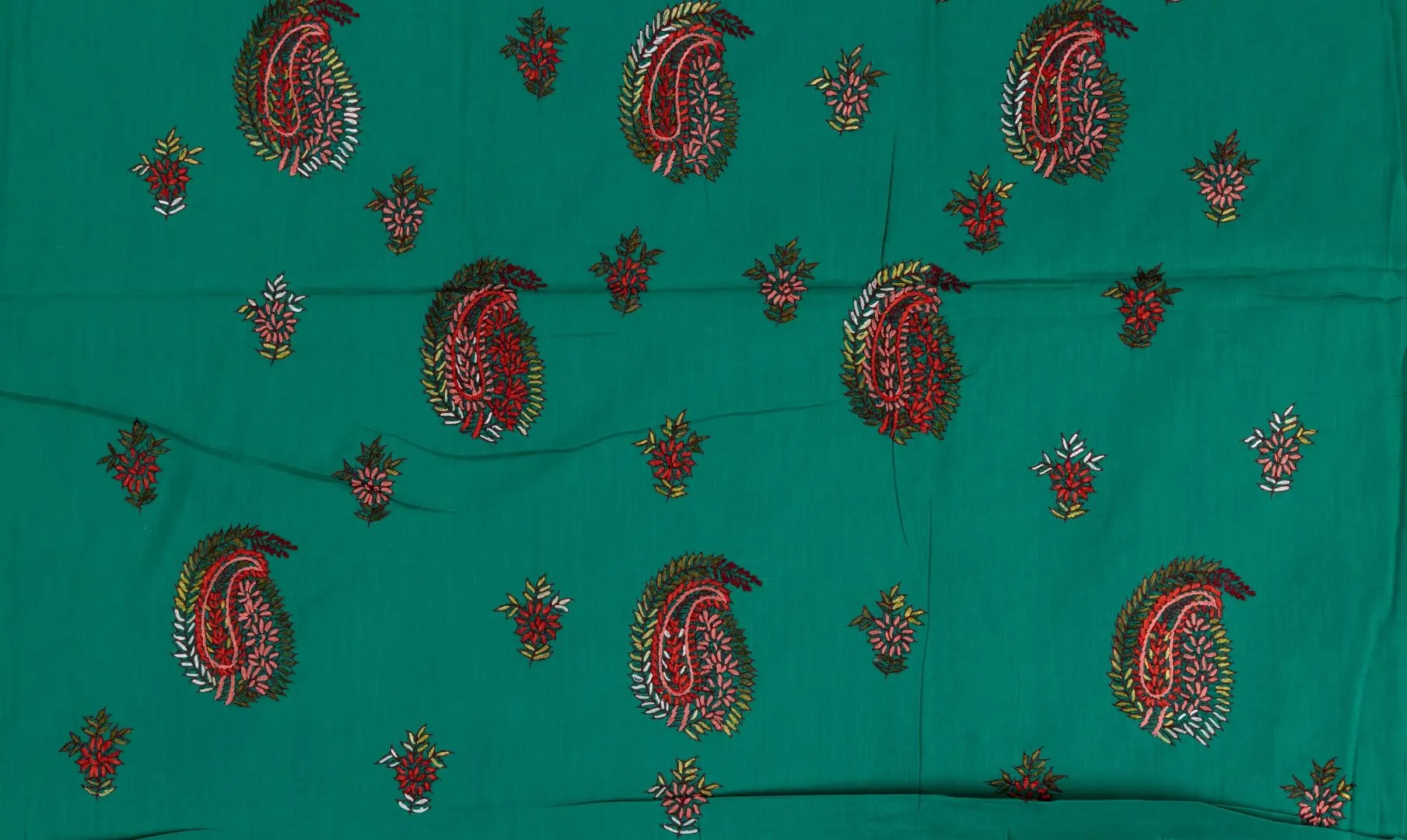 Adrika Green Cotton Unstitched Kurta Set with Vibrant Embroidery"