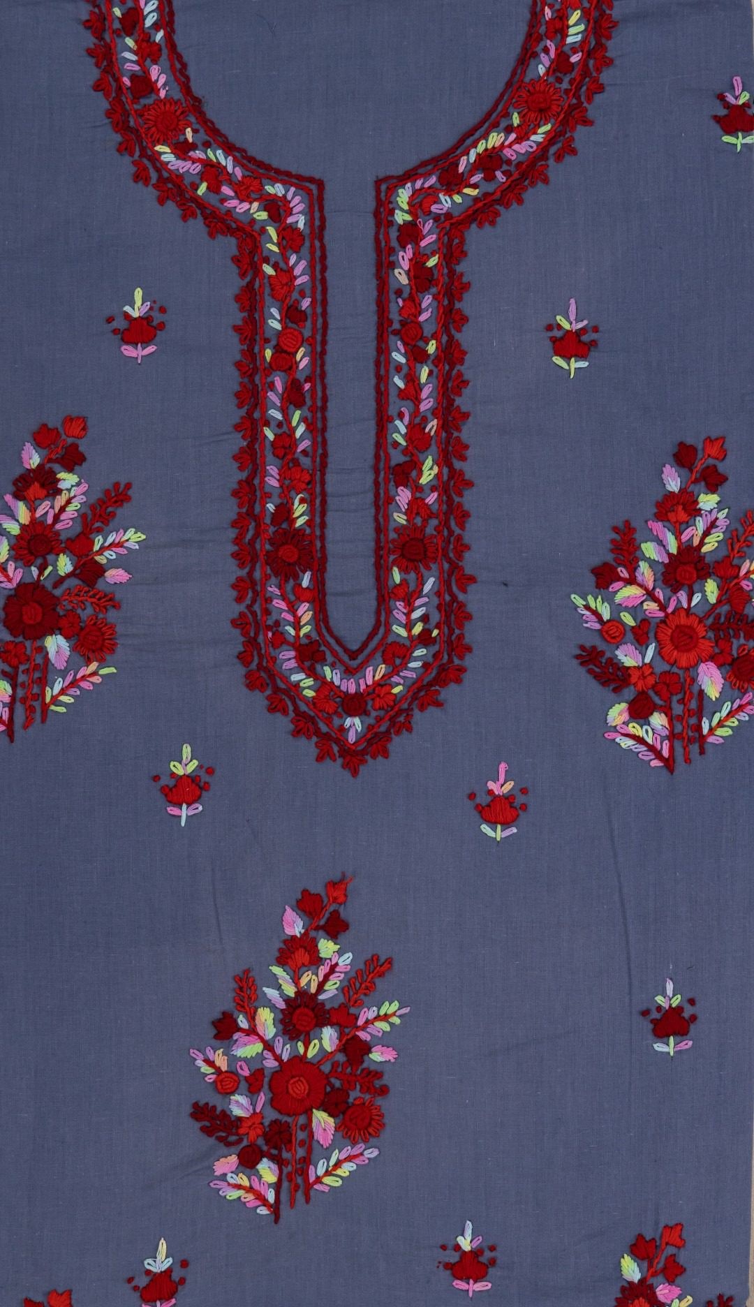 Hand Embroidered Grey Cotton Kurta Set by Adrika