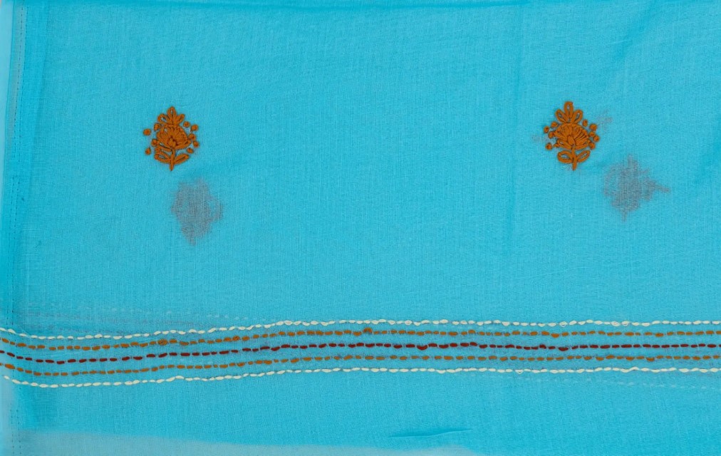 Adrika Turquoise Blue Cotton Unstitched Kurta Set with Vibrant Embroidery