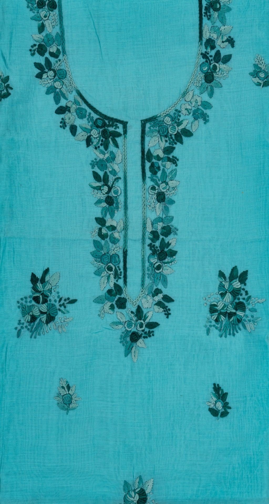 Adrika Shades of Green Embroidered Turquoise Blue Cotton Chanderi Unstitched Kurta