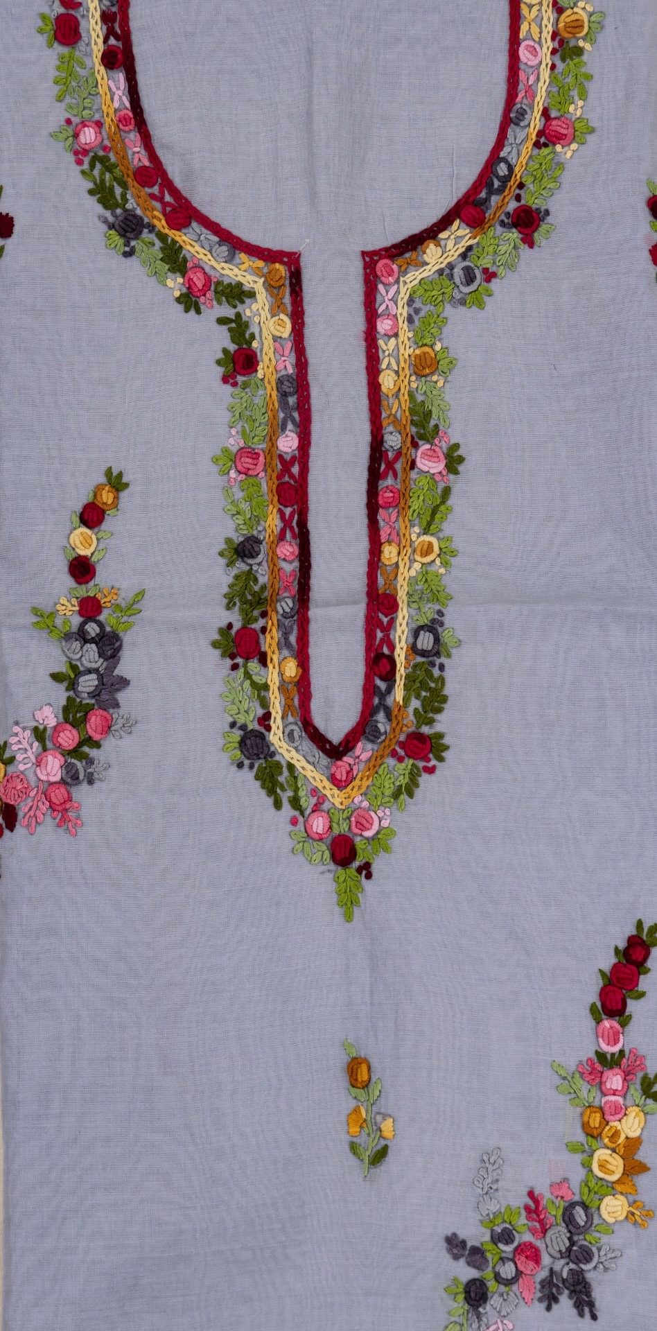 Adrika Grey Cotton Chanderi Kurta Featuring Multicoloured Hand Embroidery