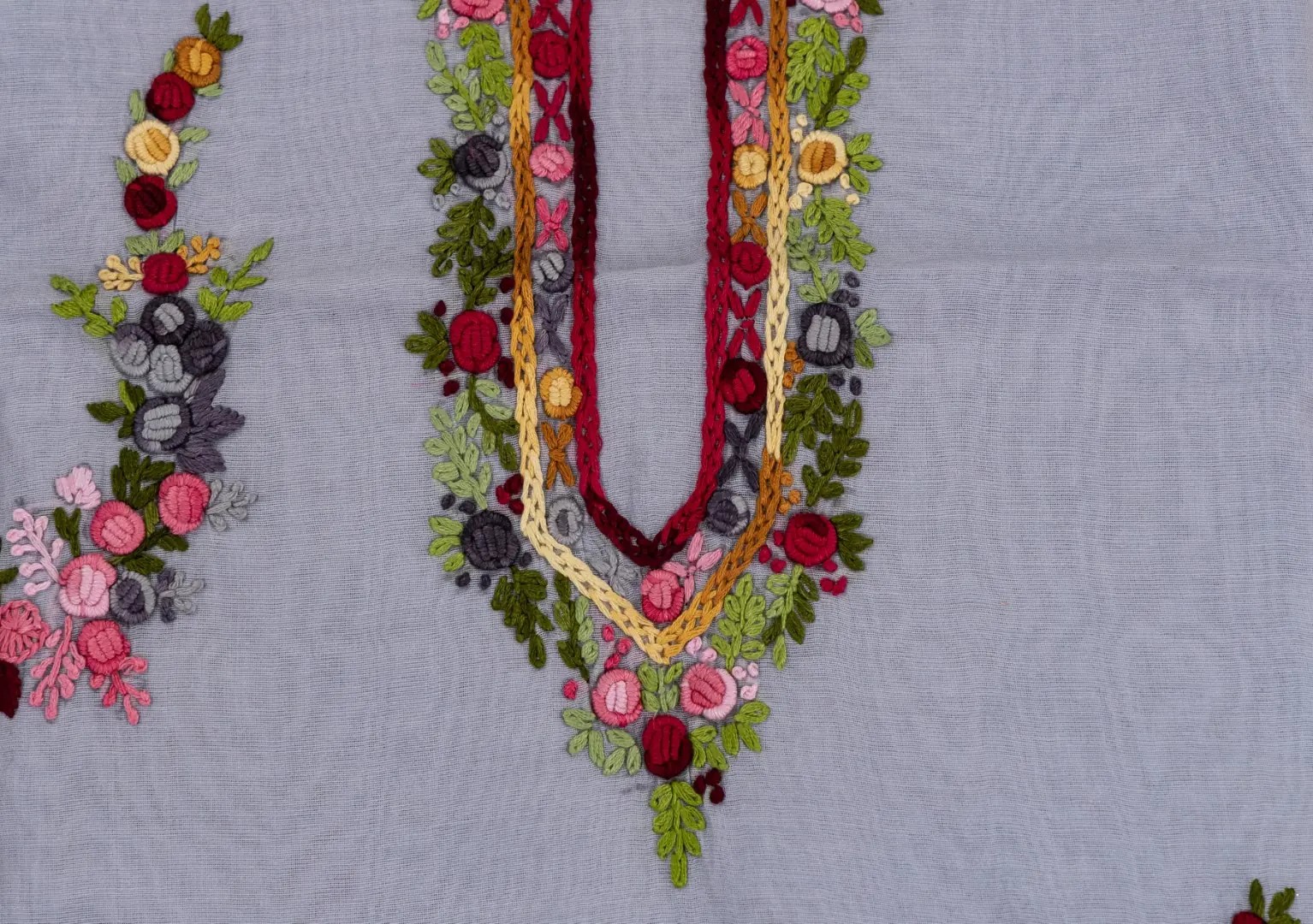 Hand Embroidered Grey Cotton Chanderi Kurta by Adrika