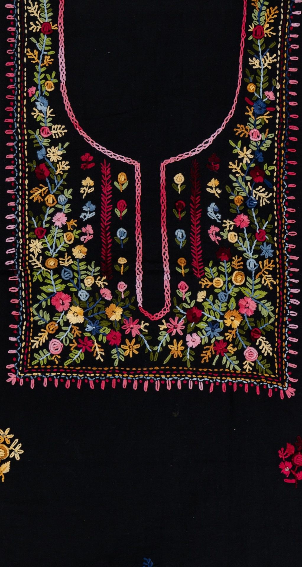 Adrika Hand Embroidered Black Cotton Kurta Set with Multicoloured Threads