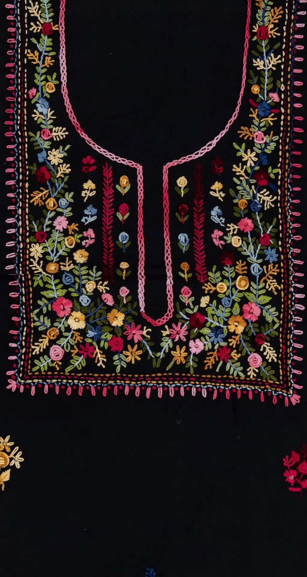 Adrika Hand Embroidered Black Cotton Kurta Set with Multicoloured Threads