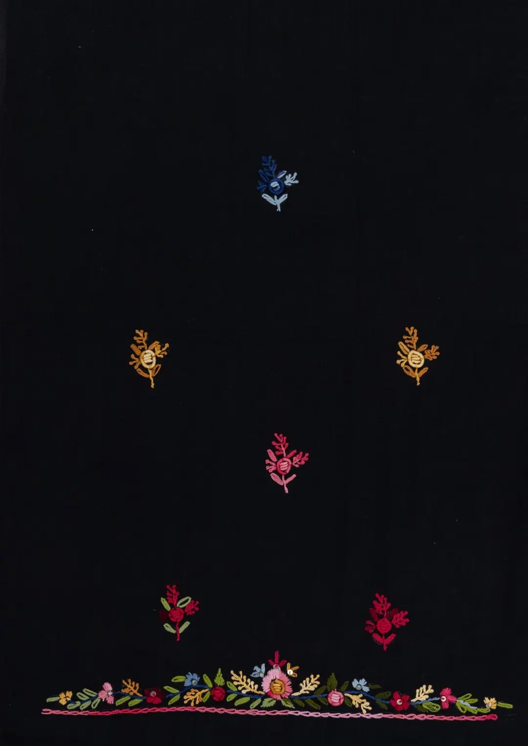 Artistic Adrika Black Cotton Kurta Set with Colourful Hand Embroidery