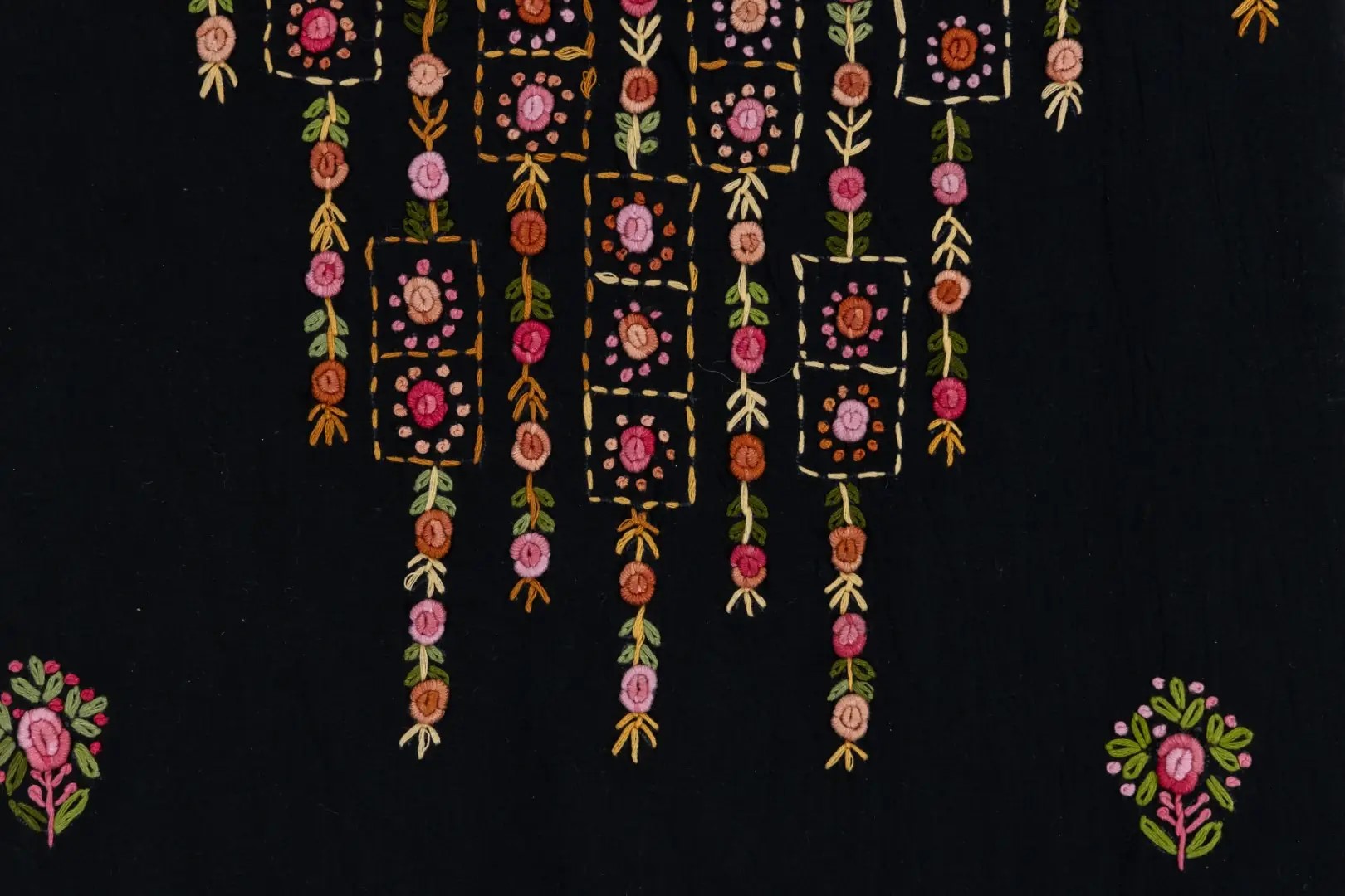 Elegant Adrika Black Cotton 3 Piece Kurta Set with Multicoloured Embroidery